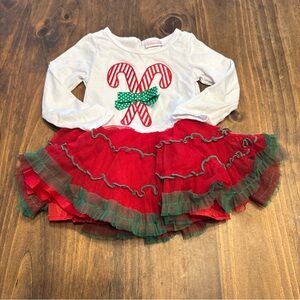 Youngland Christmas Candy Cane w/ Bow Long Sleeve Tunic w/ Tulle Size 2T